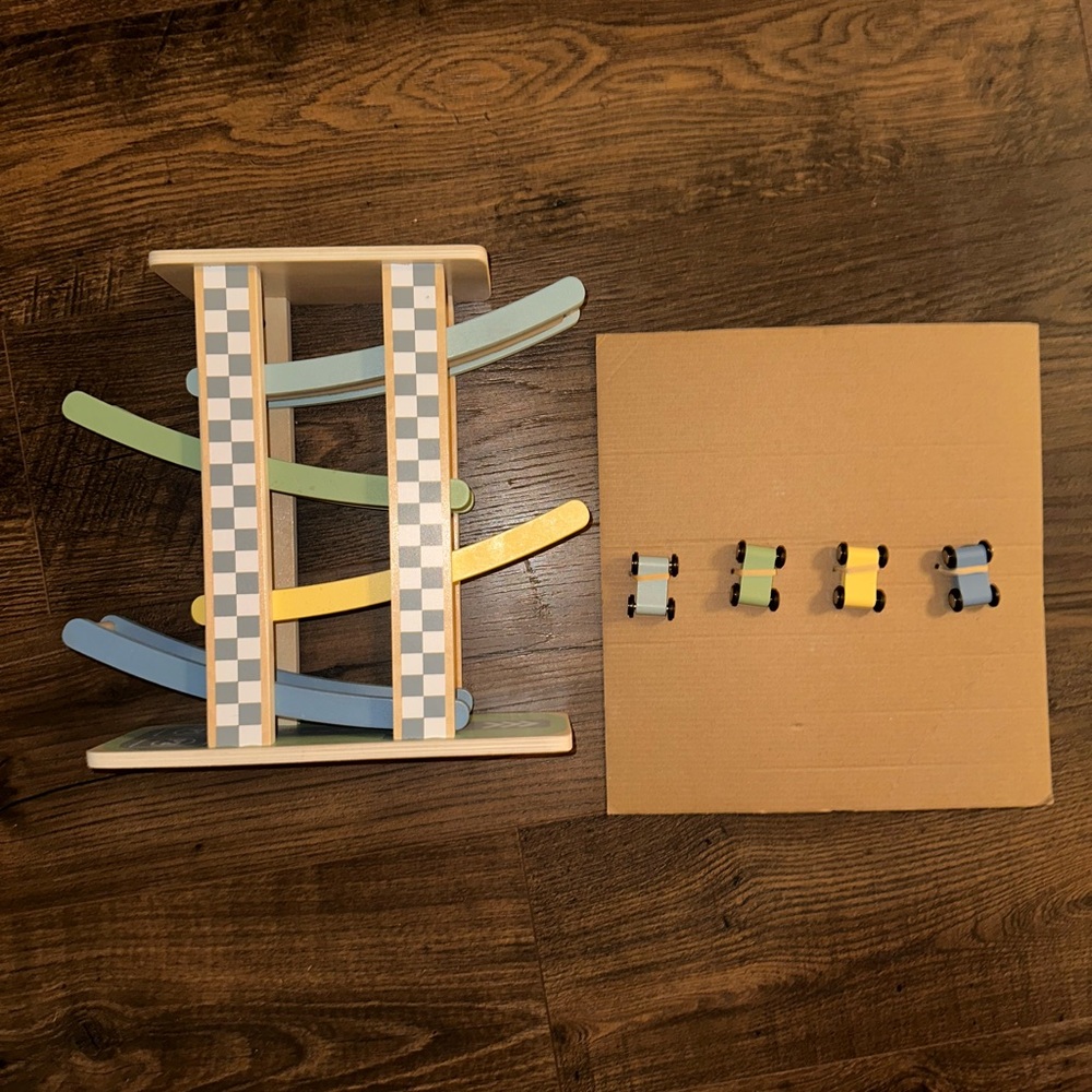 Wooden Rainbow Racer Track - Pastel Blue, Green & Yellow